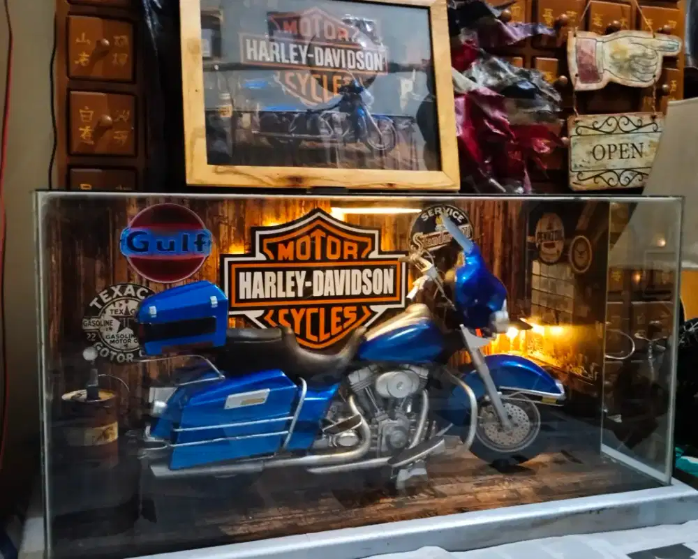 Diecast sepeda motor harley big size 80 cm vintage lampu lawas antik