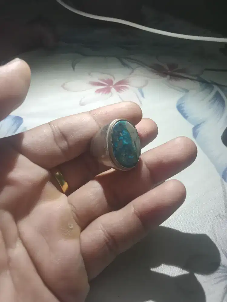 Batu pirus natural ring perak size 9