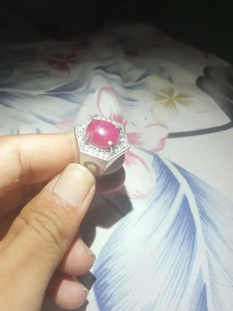 Batu merah delima ring Yaman size 8 natural