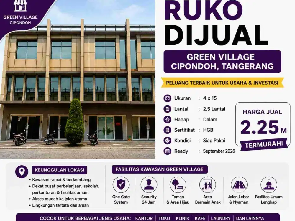 DIJUAL RUKO STRATEGIS GREEN VILLAGE, CIPONDOH TANGERANG