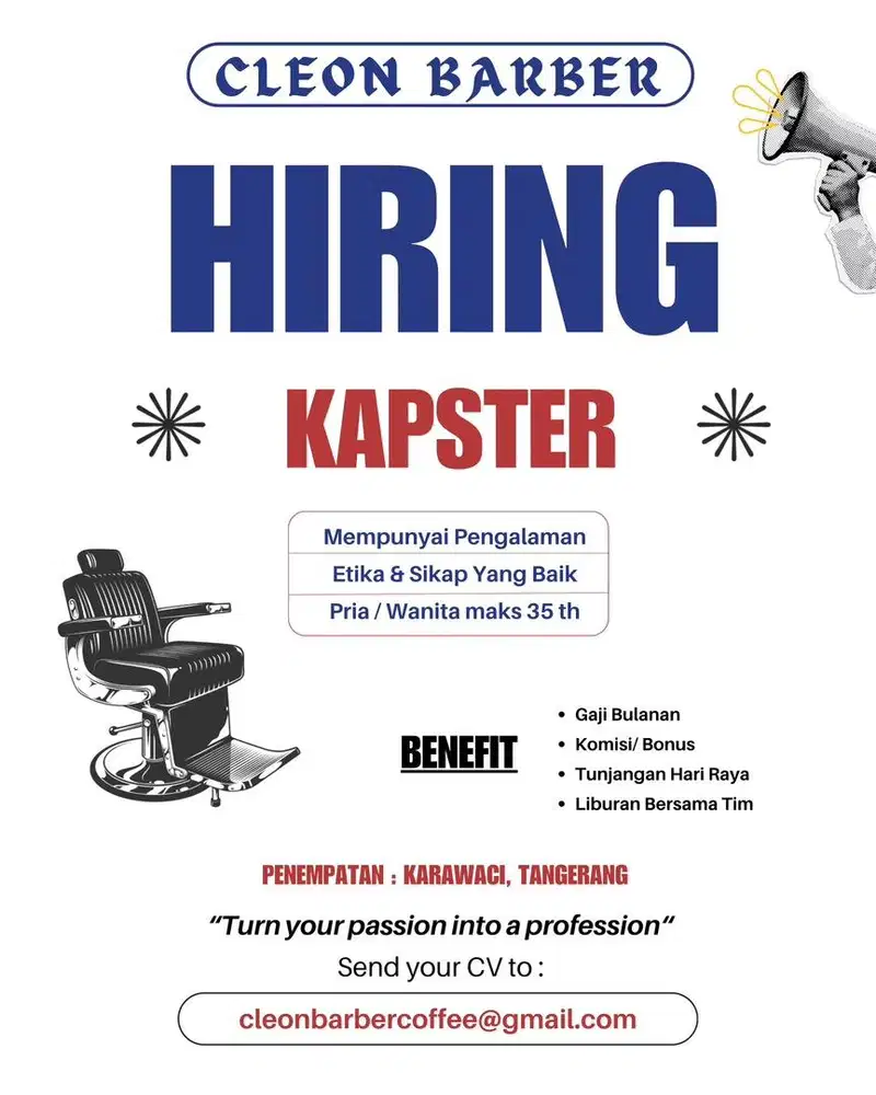 Lowongan Kerja : Kapster Barbershop Tangerang