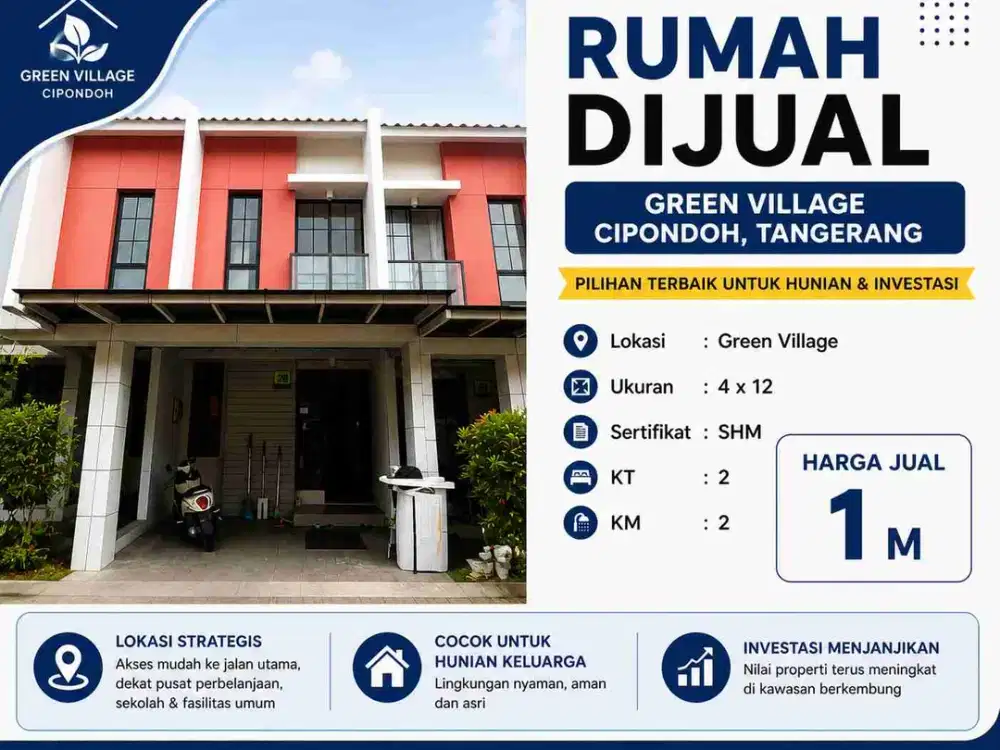 DIJUAL MURAH RUMAH BAGUS di GREEN VILLAGE, CIPONDOH, TANGERANG
