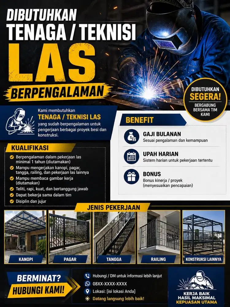 Dicari Teknisi Las Berpengalaman