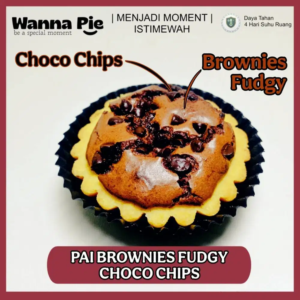 Pai Brownies Fudgy Topping Choco Chips Fresh Siap Kirim Instant