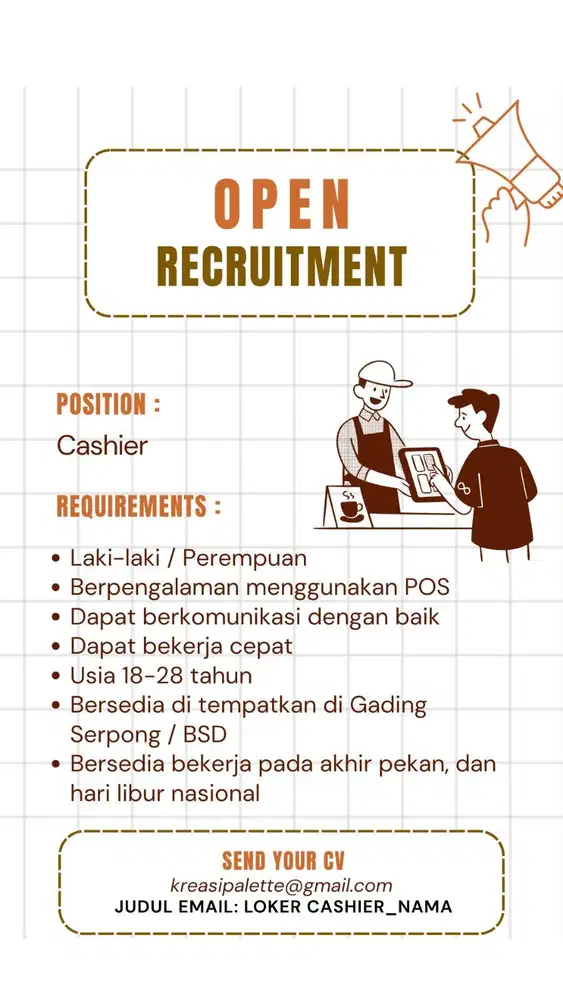 OPEN RECRUITMENT - BAKER / CASHIER / FLOOR CREW