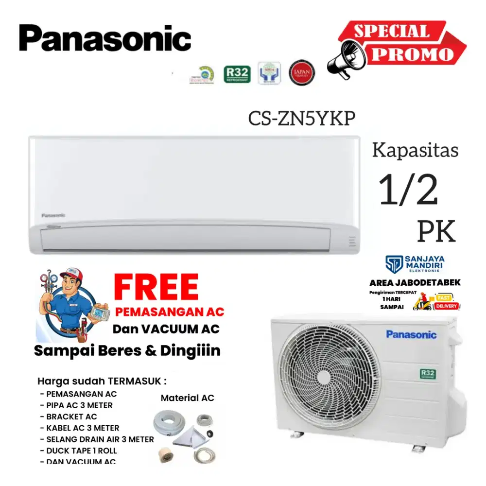 FREE PEMASANGAN! PANASONIC AC Split 1/2 PK R32 LowVoltage CS-ZN5YKP