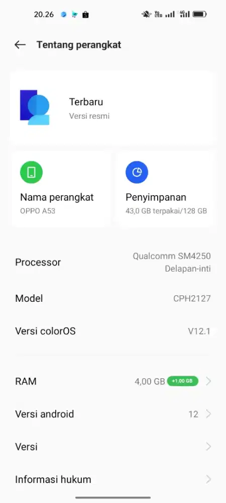 Oppo a53  RAM 4/128