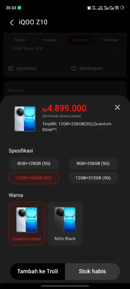 Iqo, z10, 5G stok terkahir