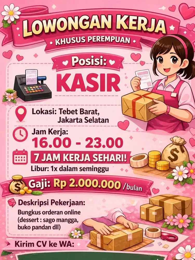 Lowongan kerja kasir khusus wanita