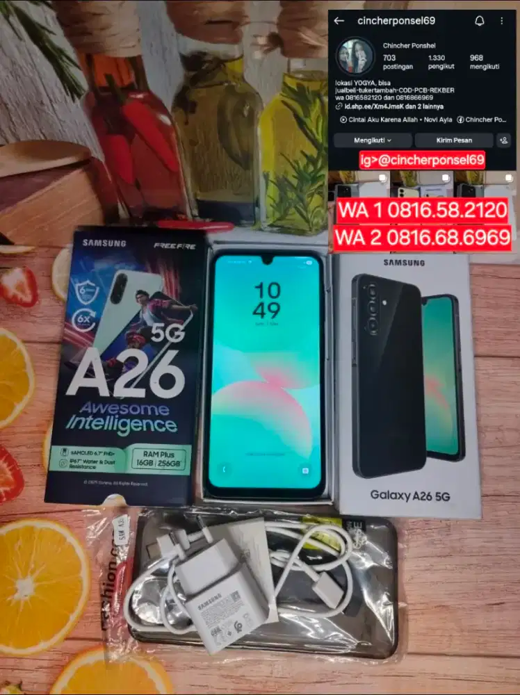 Jual hp likenew samsung A26 5g 8/256 likenew istimewa free ADAPTOR