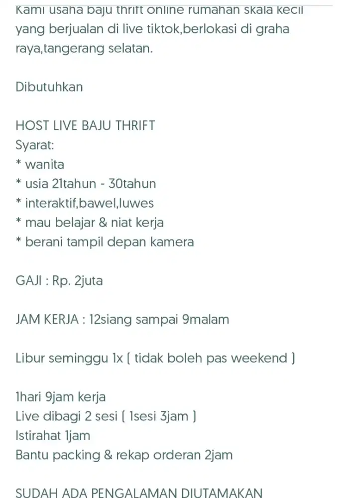 Host live baju thrift