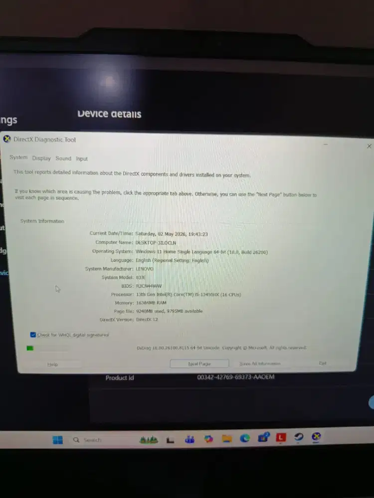 Lenovo LOQ 15IAX10 RTX 5050 Vram 8Gb