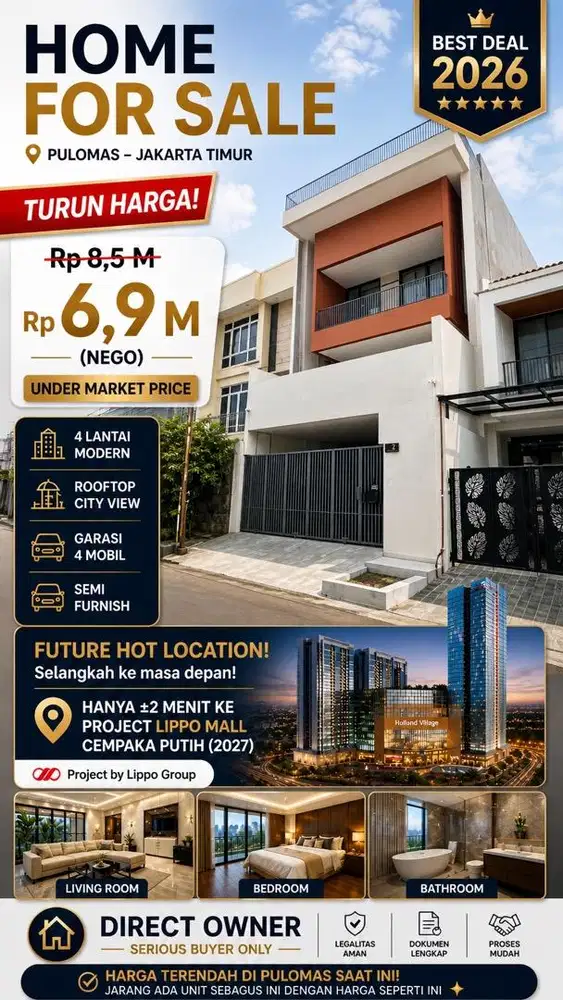 TURUN JAUH!!! RUMAH MODERN 4 LANTAI ! FULLY FURNISHED