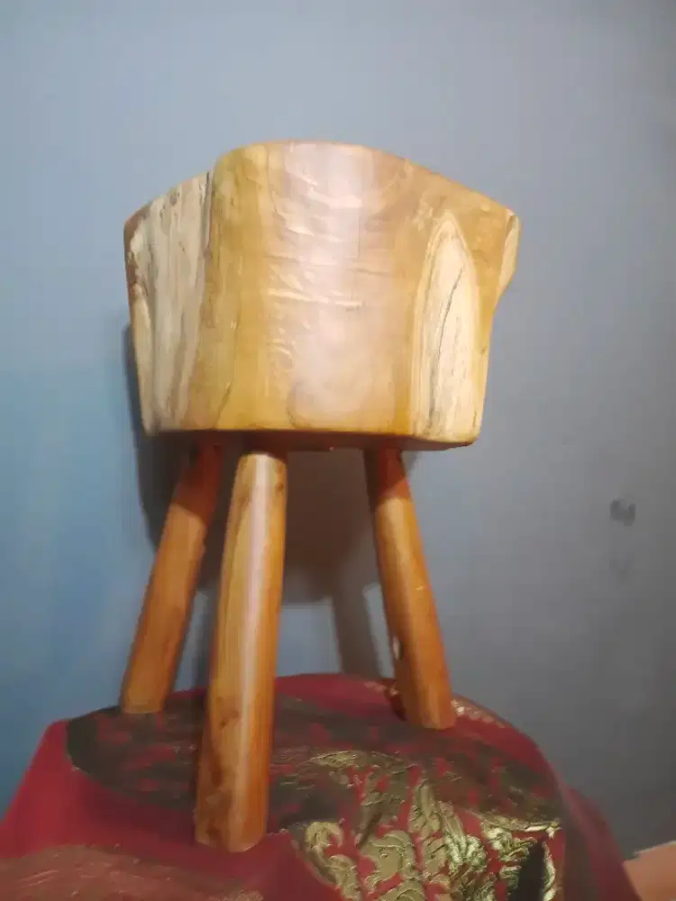 Bangku Kayu Jati Solid – Stool Natural  Diameter 35 cm