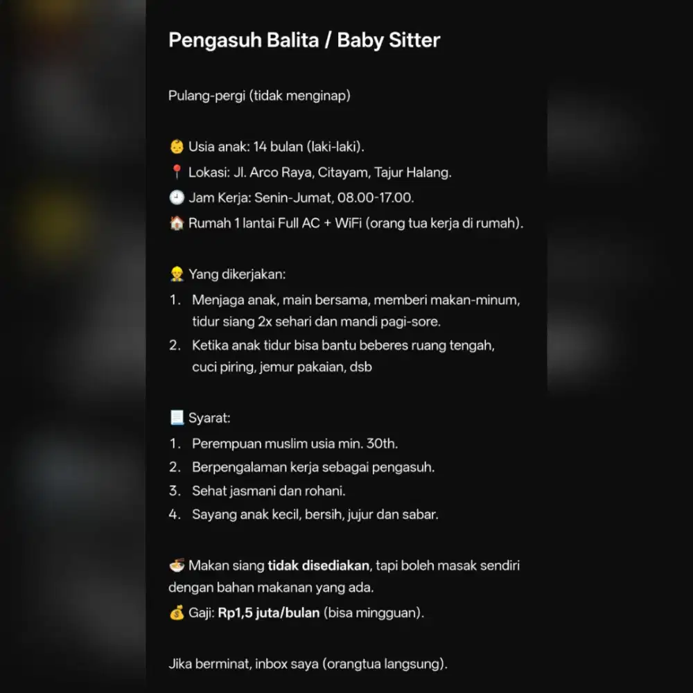 Pengasuh Bayi Balita Anak Baby Sitter Momong Pulang Pergi Parung Bogor