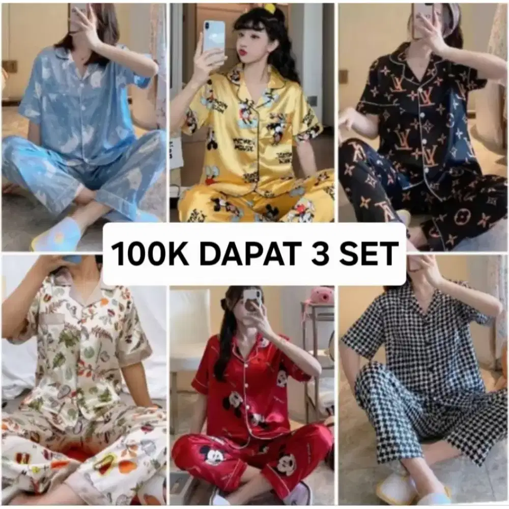 90k Isi 3 Setelan Piyama Baju Tidur Wanita Dewasa Kekinian.