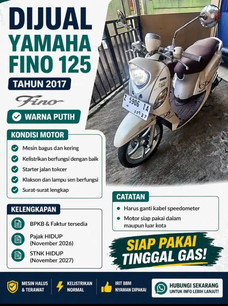 DIJUAL - Yamaha Fino 125 Tahun 2017