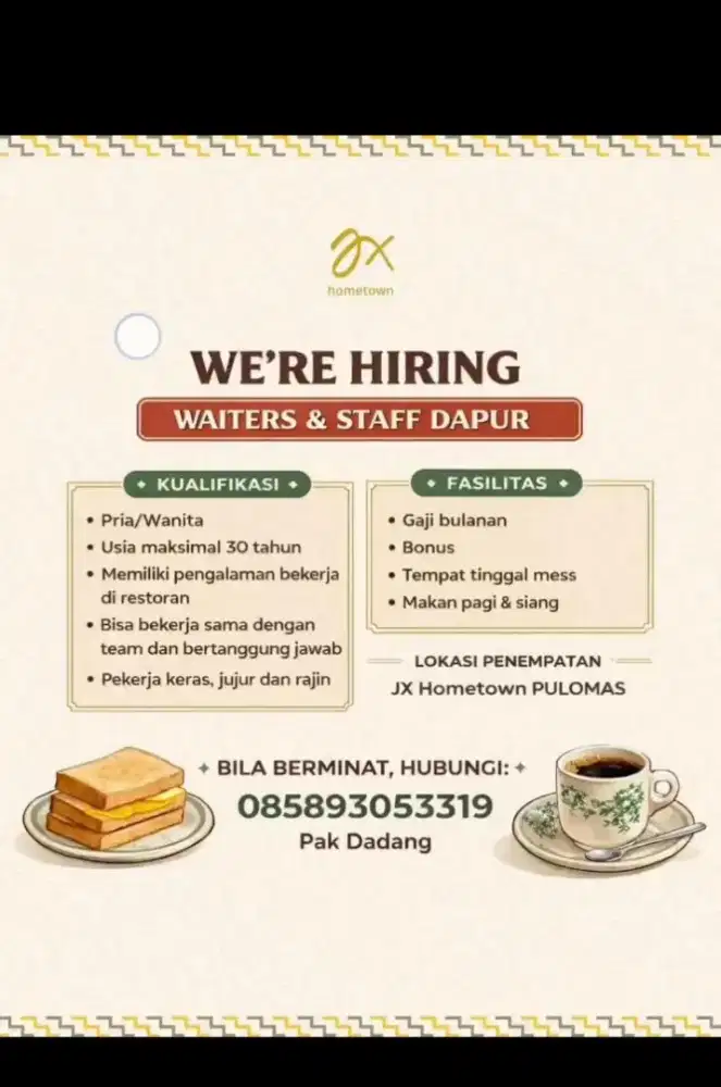 LOWONGAN KERJA RESTORAN  JAKARTA TIMUR