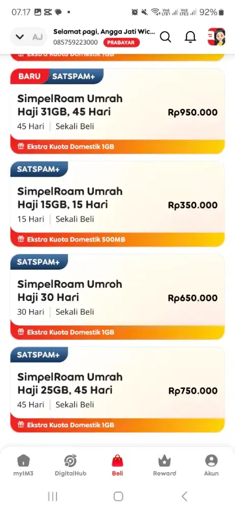 Kuota Paket Data Haji Umroh di Tanah Suci