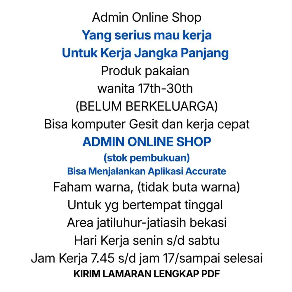 LOWONGAN ADMIN ONLINE SHOP (stok pembukuan)