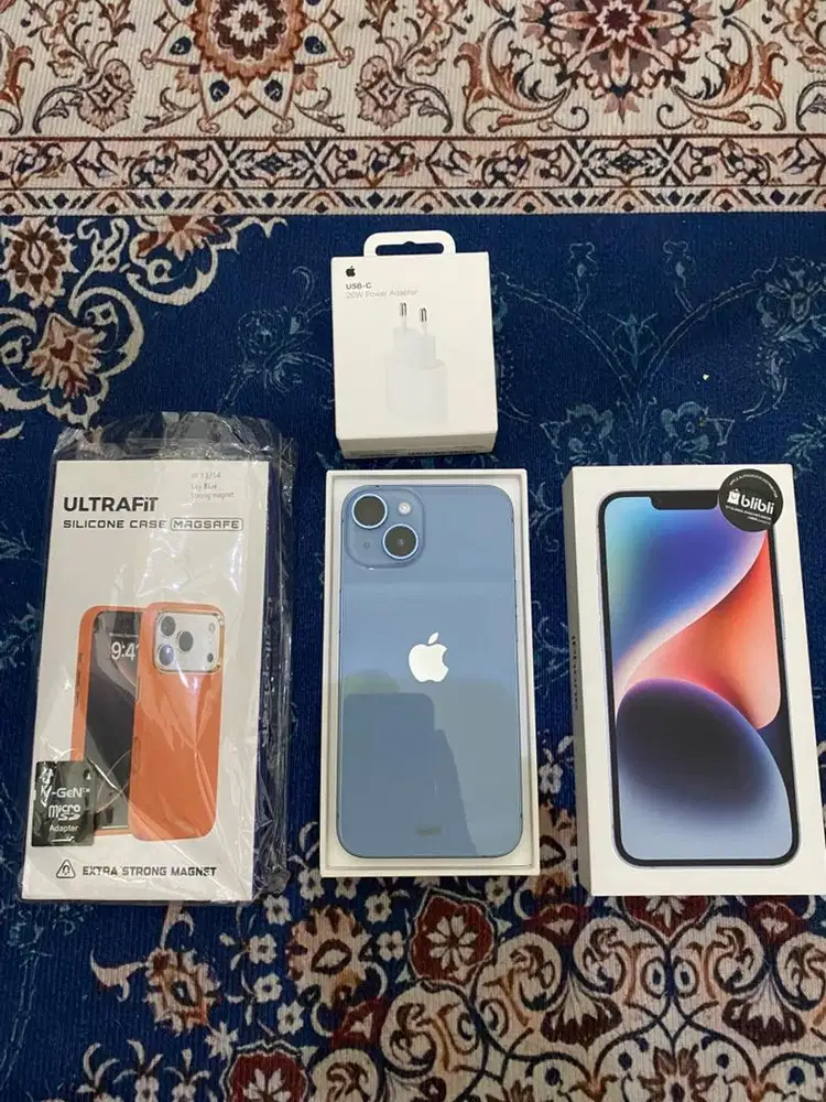 iPhone 14 128GB Blue BH 100% Cycle 68x Like New Ex Blibli 8.6jt Nett
