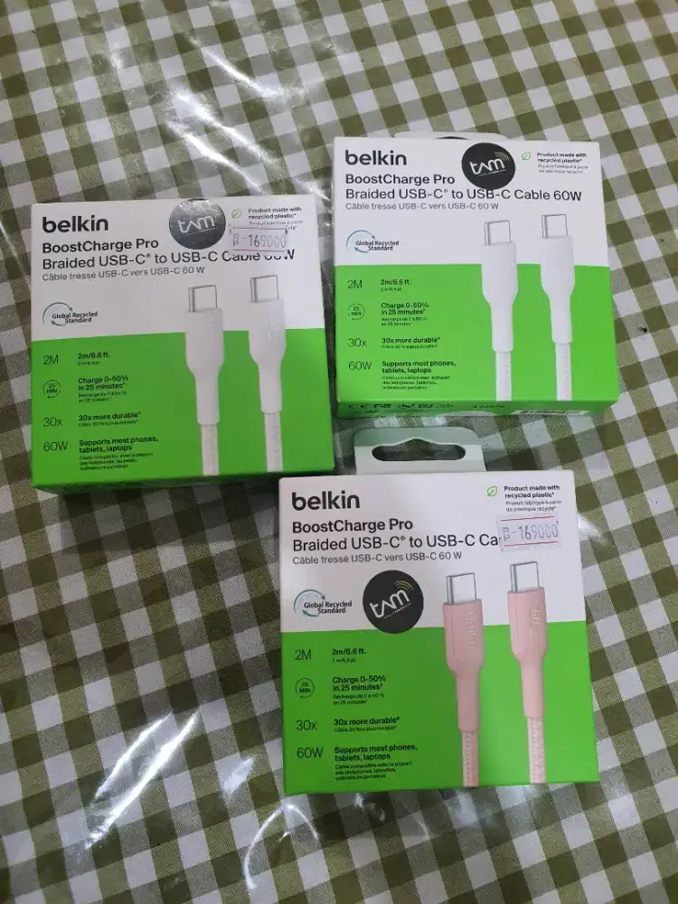 Belkin cabel usb c to usb c garansi tam 1 tahun fast charge