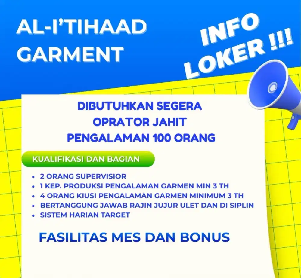 SPV SEWING / KEPALA LINE dan operator sewing