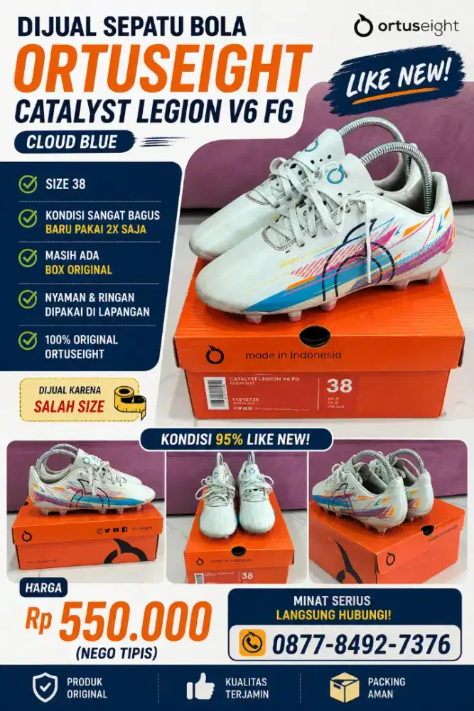 SEPATU BOLA ORTUSEIGHT CATALYST LEGION V6 FG – SIZE 38 (LIKE NEW)