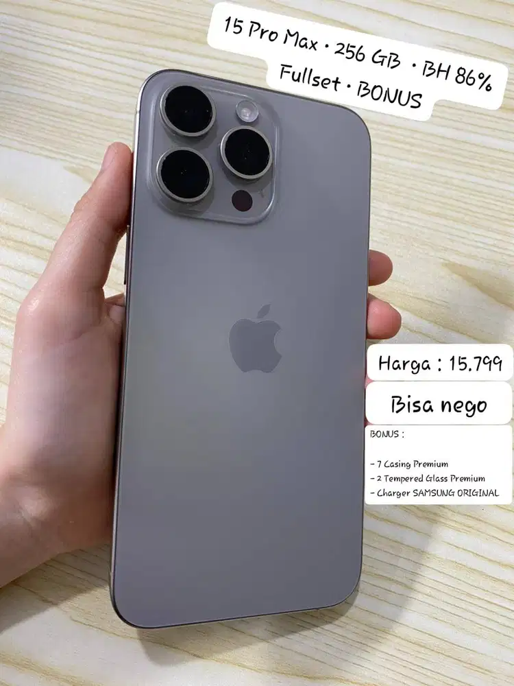 15 pro max - 256 GB - 86% BH - Fullset + BONUS