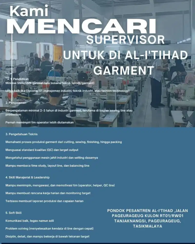 SPV SEWING / KEPALA LINE OPERATOR SEWING