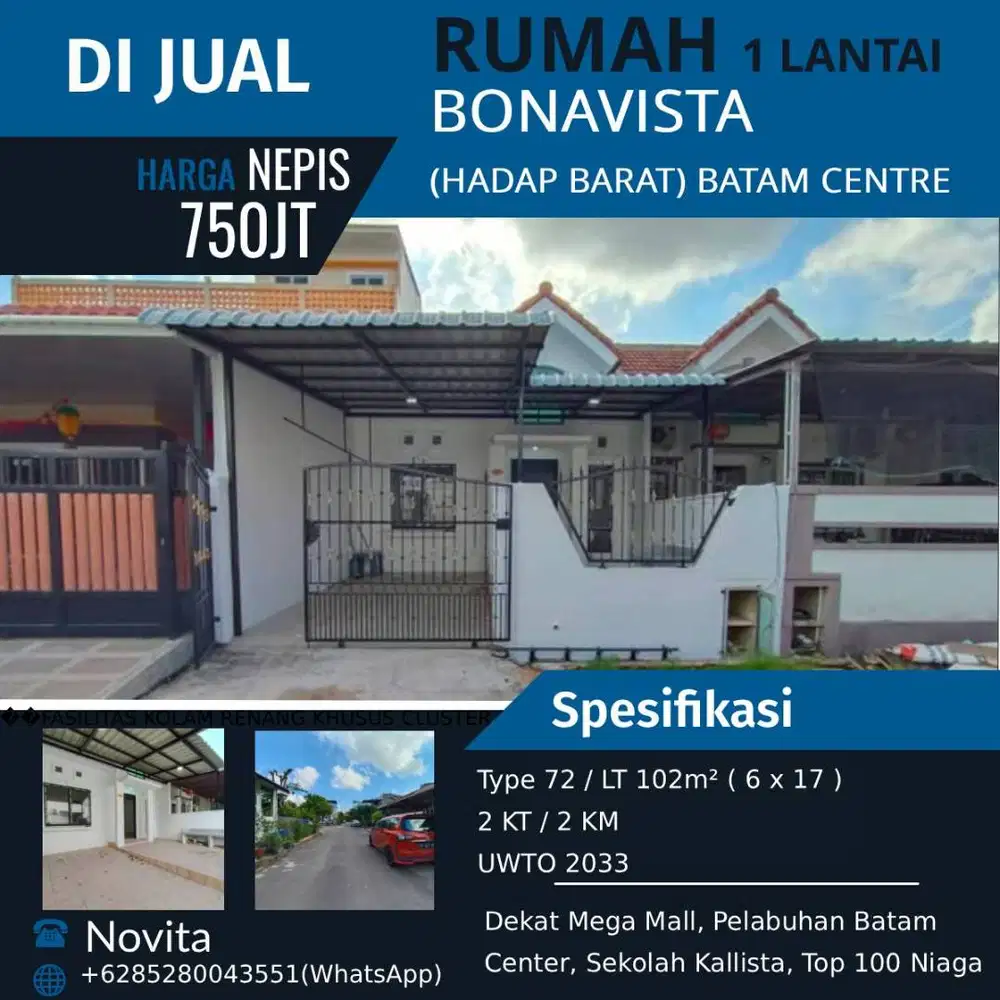 Rumah 1 Lantai Siap Huni BONAVISTA Baru Siap Renovasi Batam Center