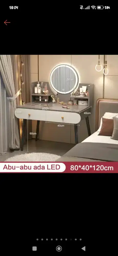 Meja rias lampu led warna abu-abu