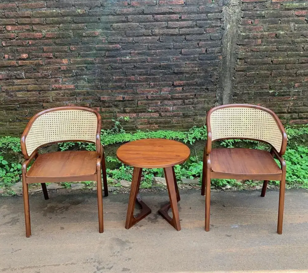 Kursi teras minimalis kayu jati kombinasi rotan aesthetic