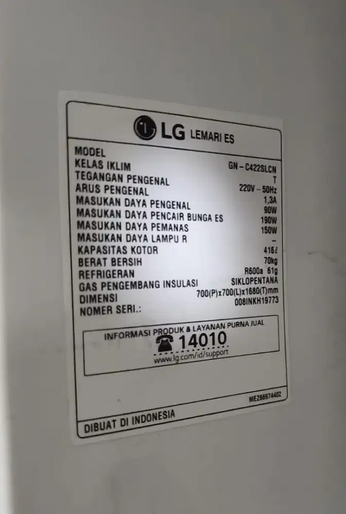 Jual kulkas LG 2 Pintu inverter 416 liter