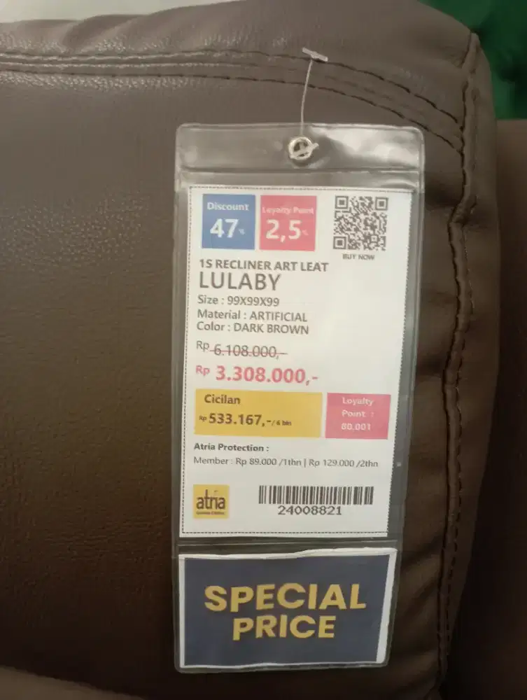 Sofa lulaby 1s Recliner Art Leat Color:Dark Brown Cicilan Tanpa DP