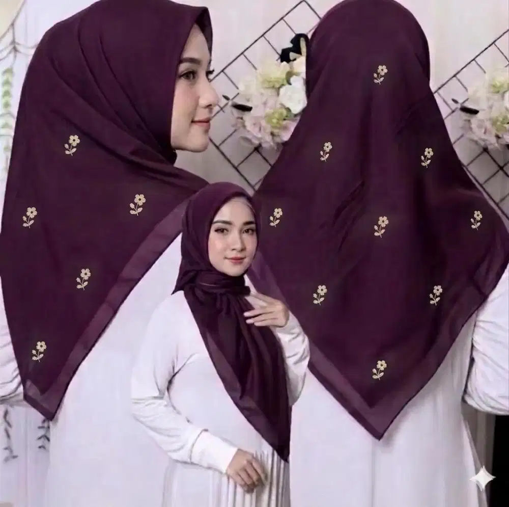 Hijab motif bordir bahan paris jadul harga grosir