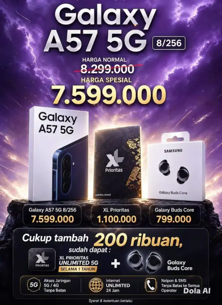 SAMSUNG A57 + FREEBUDS CORE + KOUTA INTERNET XL 1 TAHUN