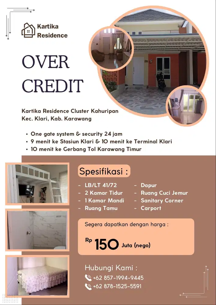Dijual Rumah Tanah 72m² LB 41m², Klari, Karawang