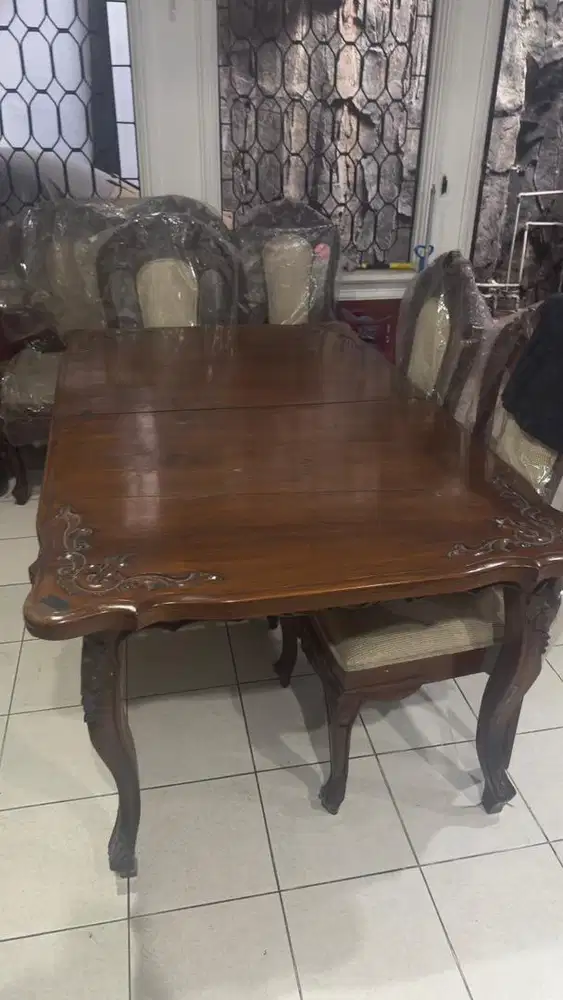 1set meja kursi makan antik