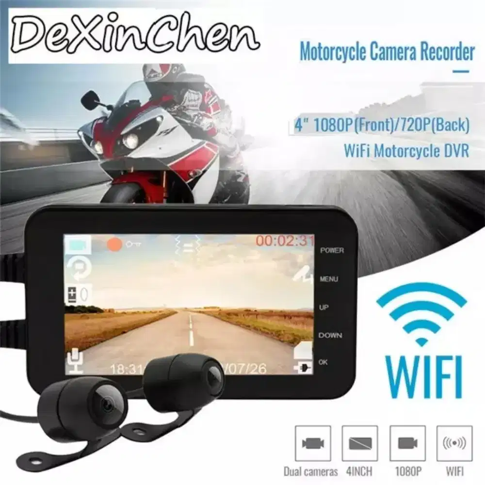 Dashcam Motor cctv kendaraan kamera 2 depan belakang