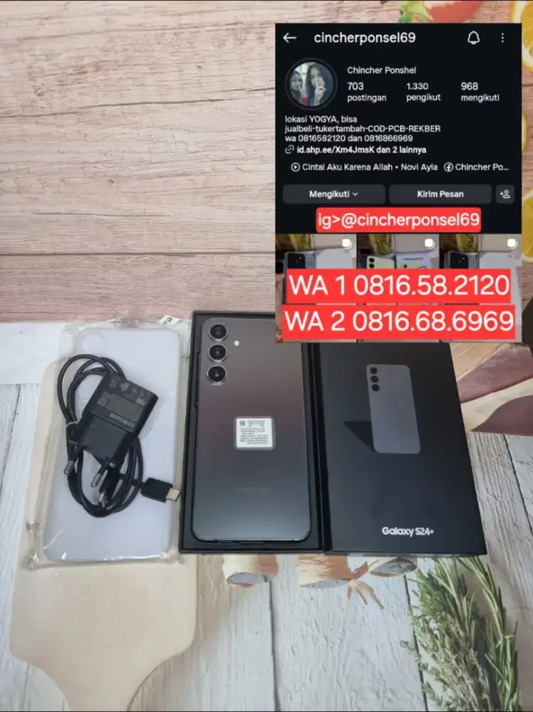 hp siap pakai Samsung s24 plus 12/512 grsn resmi free ADAPTOR n case