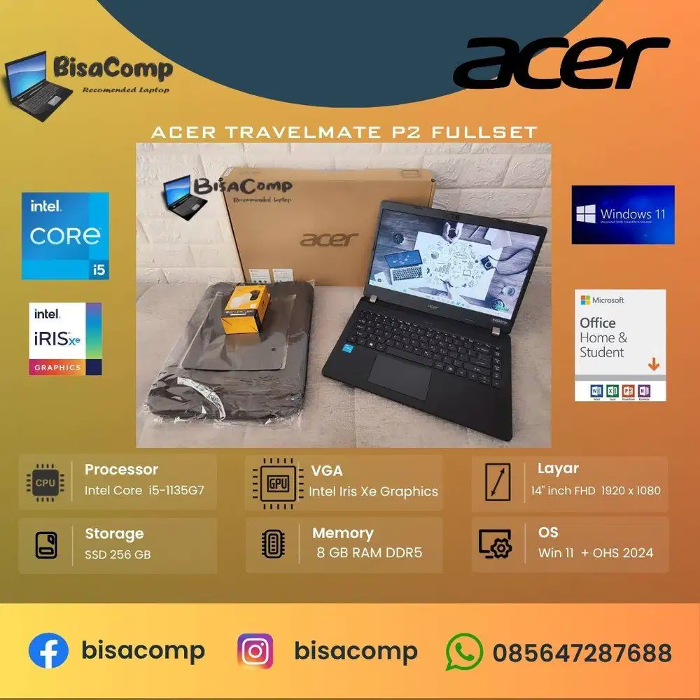 Acer TravelMate P2 Fullset Core i5 11th Gen SSD 512gb Ram 8gb 14inch