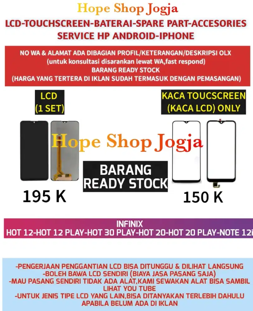 Touchscreen-Baterai-LCD INFINIX HOT 20-HOT 20 PLAY-NOTE 12i