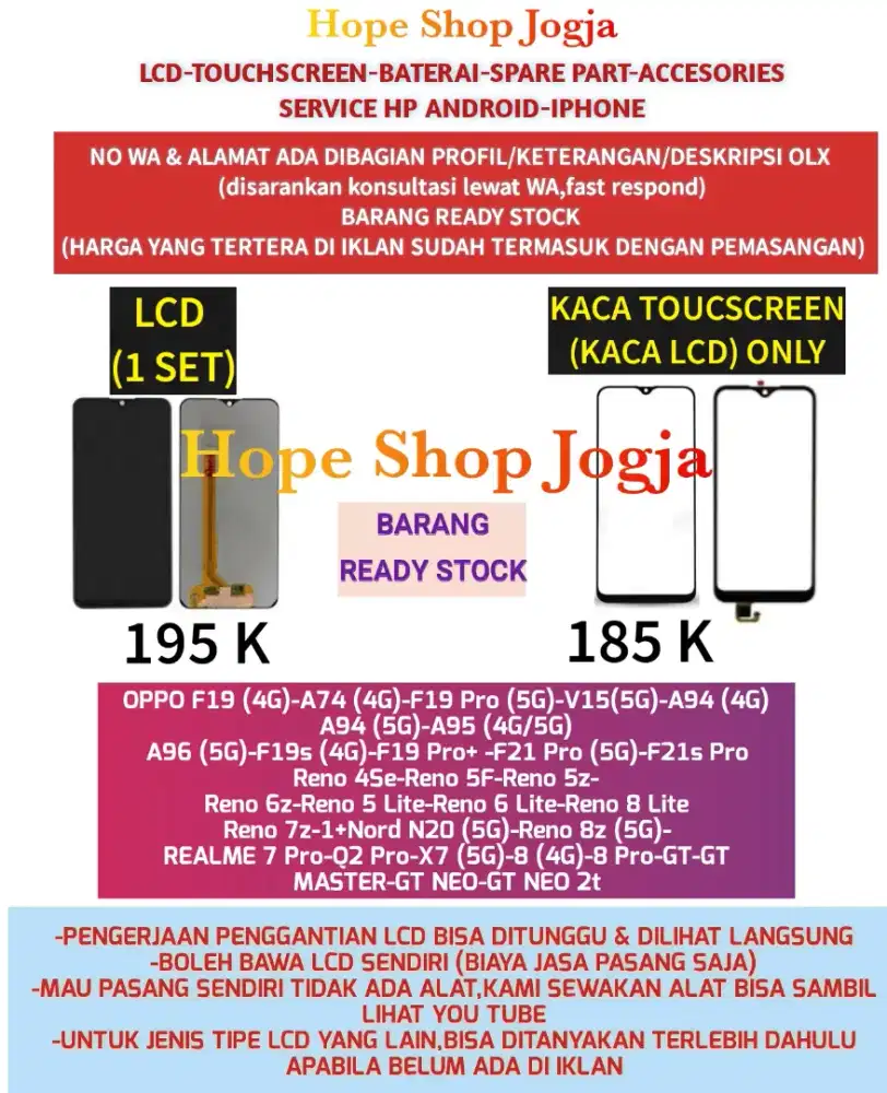 Touchscreen-Baterai-LCD OPPO F19 (4G)-A74 (4G)-F19 Pro (5G)-V15 (5G)