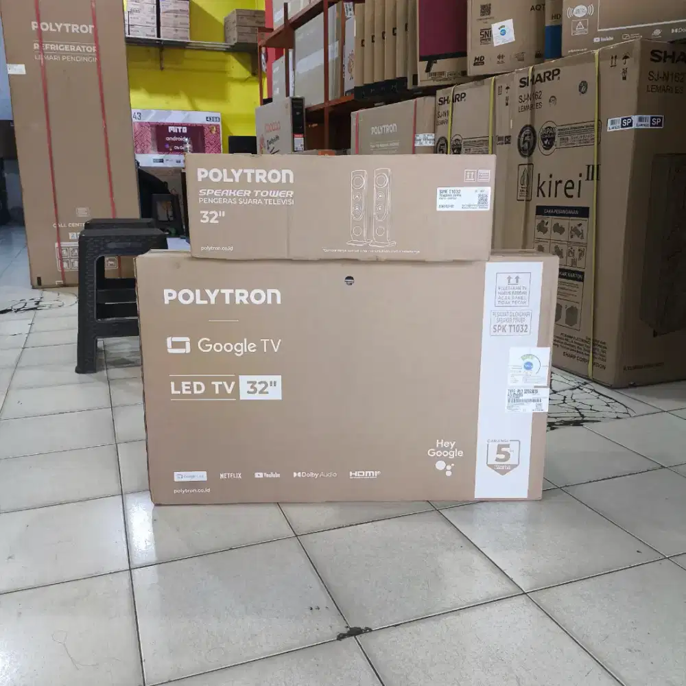 POLYTRON GOOGLE TV 32INCH SPEAKER TOWER PROMO BISA KREDIT TANPA DP
