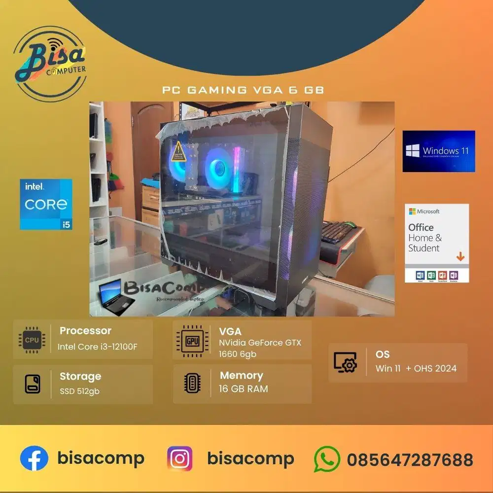 PC Gaming Core i3 12th Gen SSD 512gb Ram 16 VGA GTX 1660 6gb