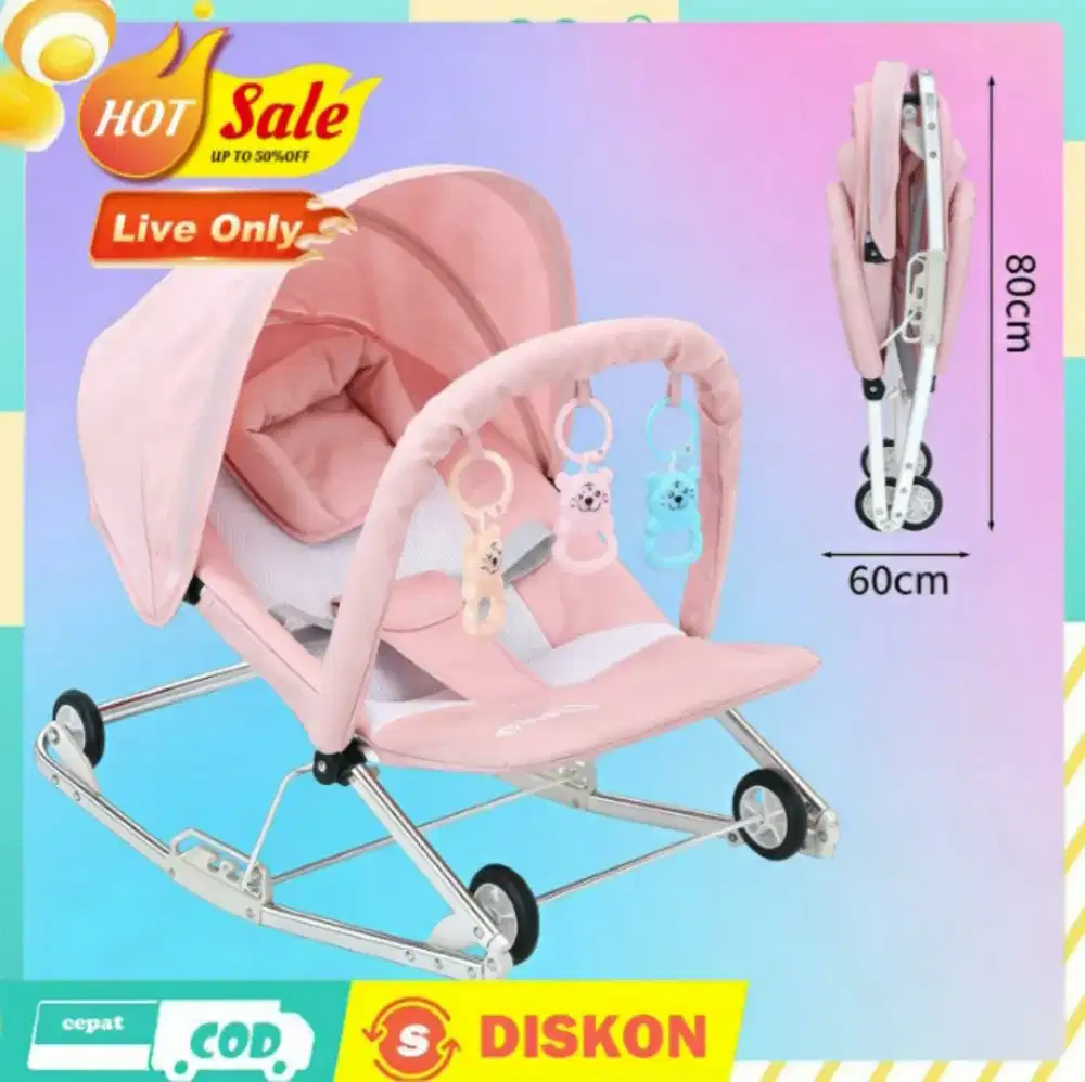 Kursi Goyang Bayi dengan Roda Multifungsi dan Mainan Bouncer - Pink