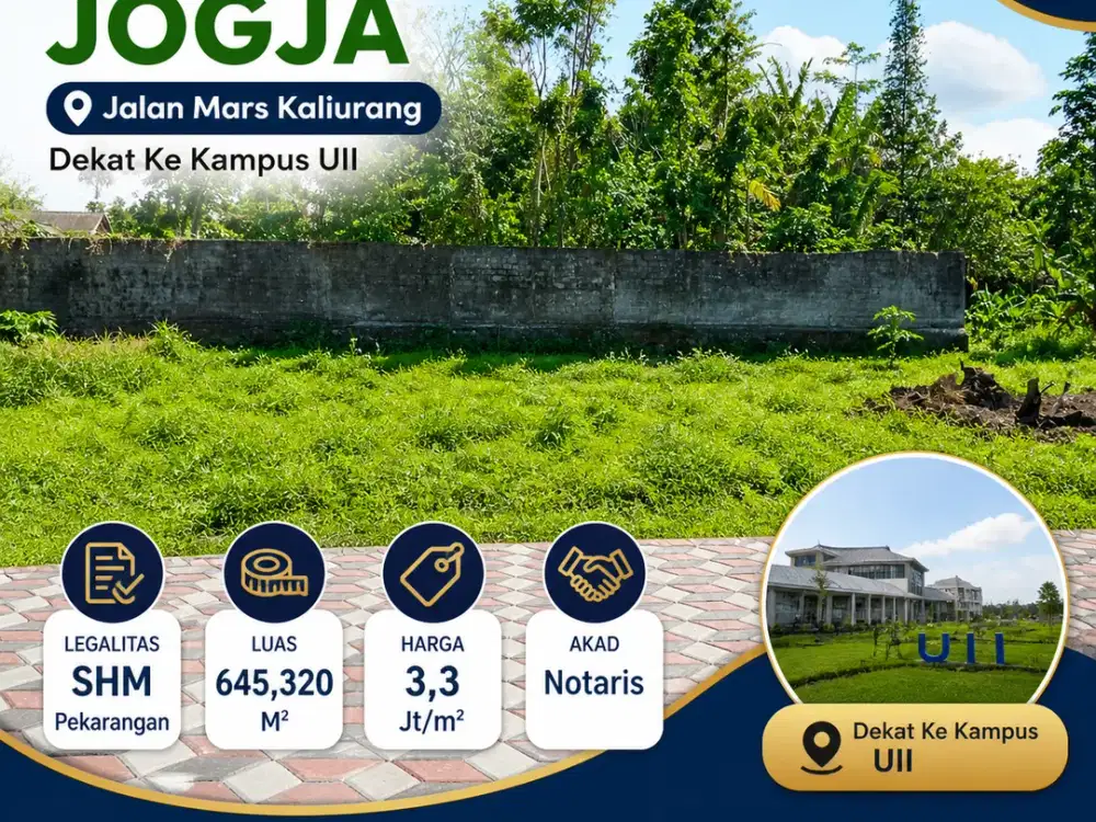 Tanah Jogja Kost Area Kampus UII Kaliurang SHM Pekarangan
