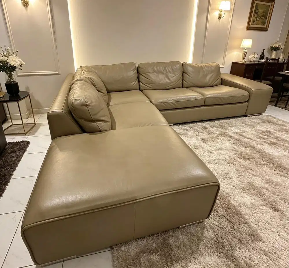 Sofa L Shaped Melandas Full Leather Genuine ( Full Kulit Sapi Asli )