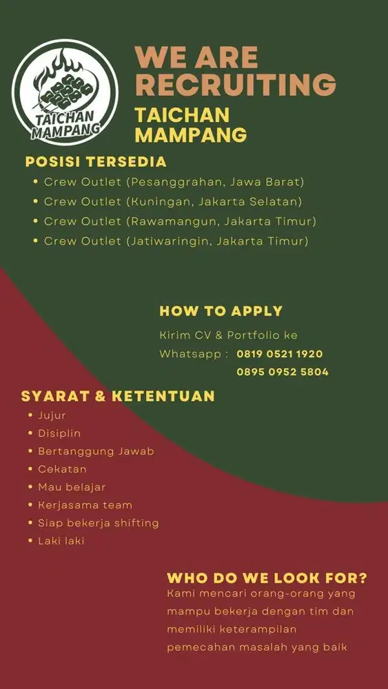 Lowongan Crew Outlet Taichan Kuningan